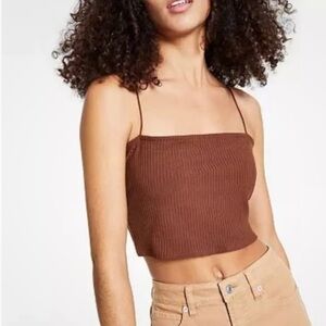 Bar III Women's Brown Square Neck Camisole Crop Top Size XL
